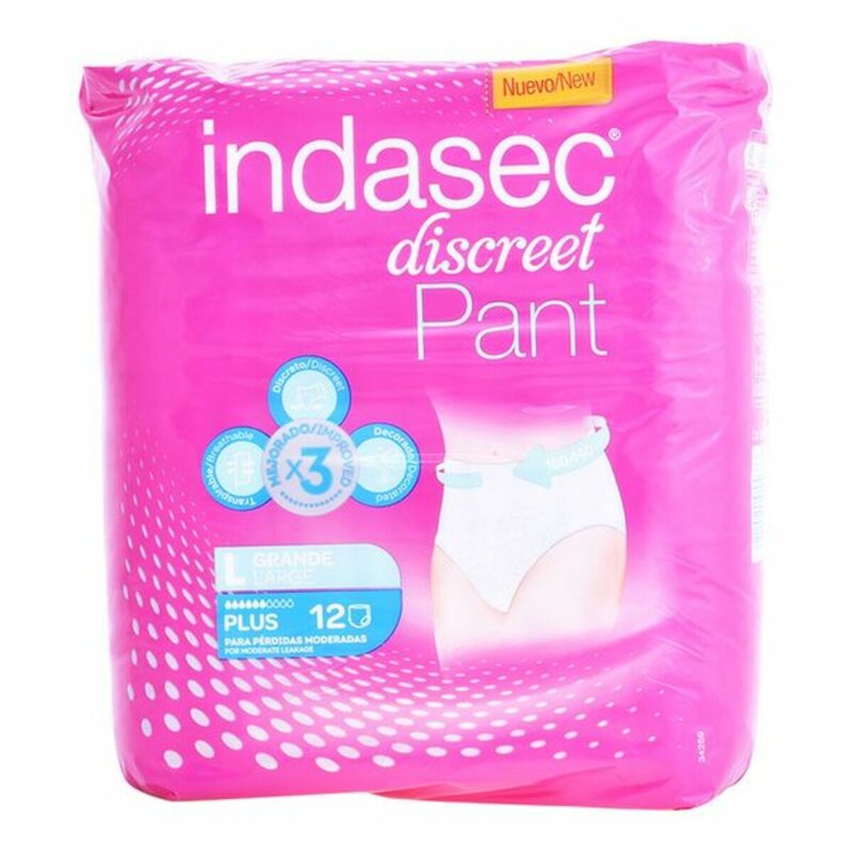 Incontinence Nappies Pant Plus Talla Grande Indasec 3821862 (12 uds)-0