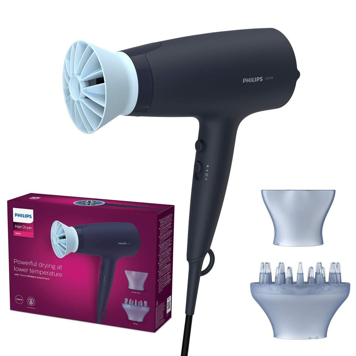 Hairdryer Philips 3000 BHD360/20 Secador Navy Blue deep blue 2100 W-1