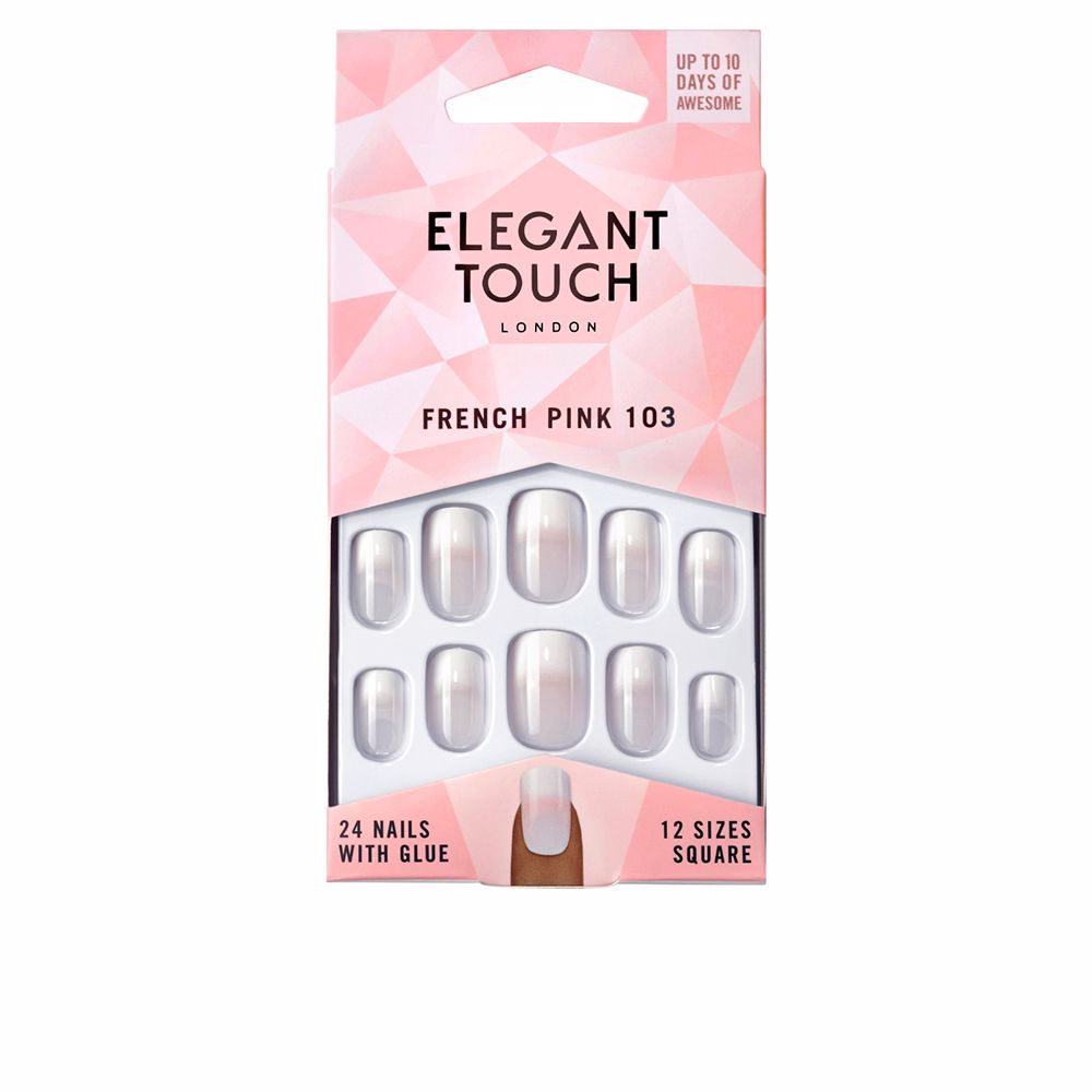 FRENCH pink nails with glue square #103-M 24 u-0