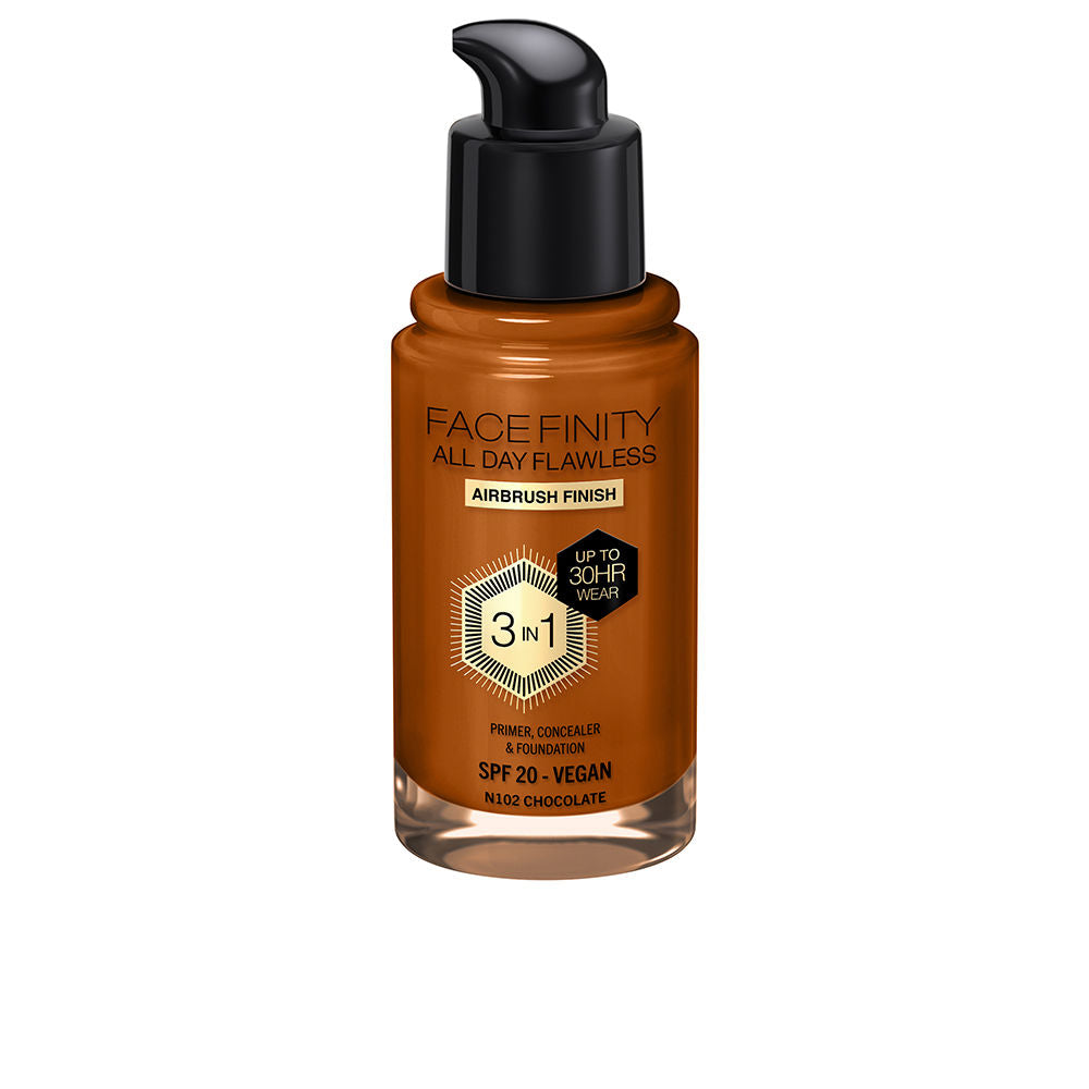 FACEFINITY ALL DAY FLAWLESS 3 IN 1 foundation #N102-chocolate 30 ml-0